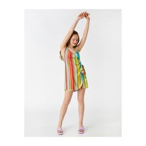 Koton Multicolor Striped V-Neck Strap Shorts Jumpsuit