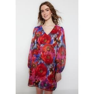 Trendyol Multicolored A-Line Mini V-Neck Patterned Woven Dress