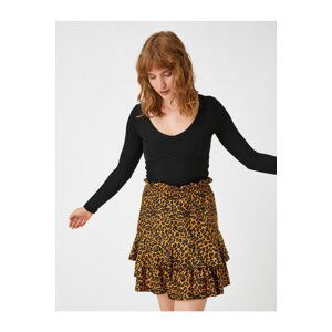 Koton Leopard Patterned Flounce Skirt with Elastic Waist
