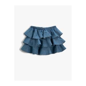 Koton Ruffled Denim Skirt with Cotton Elastic Waist