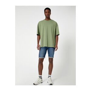 Koton Denim Shorts Layered Leg Detail Pocket Buttoned