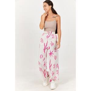 armonika Women's Fuchsia Wide Leg, Elastic Waist, Patterned Trousers