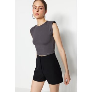 Trendyol Anthracite Waistband Fitted/Sliding Crew Neck Crop Flexible Knitted Blouse