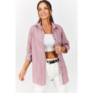 armonika Women's Pale Pink Oversize Long Basic Shirt