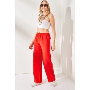 Olalook Women's Coral Belted Palazzo Airobine Trousers with Elastic Waist