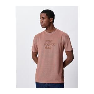 Koton Motto Embroidered T-Shirt Slim Fit Crew Neck Short Sleeve