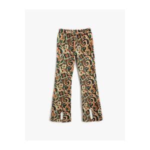 Koton Flared Leg Floral Trousers with Slit Detail