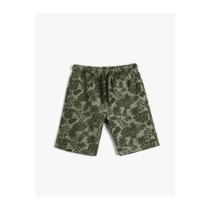 Koton Palm Patterned Shorts Above Knee Tie Waist