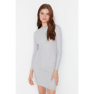 Trendyol Gray Fitted Mini Half Turtleneck Ribbed Flexible Knitted Dress