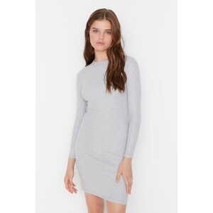Trendyol Gray Fitted Mini Half Turtleneck Ribbed Stretchy Knitted Dress