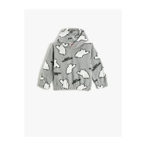Koton Fleece Hooded Sweatshirt Polar Bear Pattern Elastic Cuffs And Waist