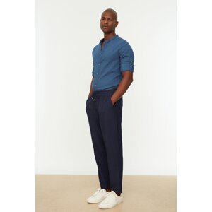 Trendyol Navy Blue Men's Tapered Elastic Waisted Linen Look Trousers