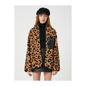 Koton Leopard Pattern Plush Zipper Sweatshirt