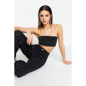 Trendyol Anthracite Crop Knitted Shiny Bustier