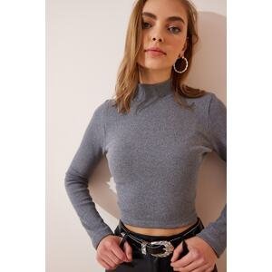 Happiness İstanbul Women's Smoky Ribbed Turtleneck Crop Knitted Blouse