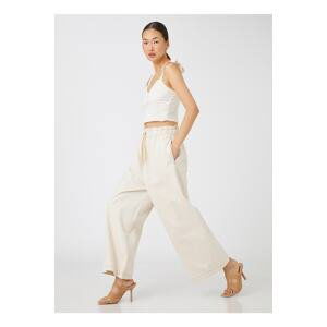 Koton Tie Waist Loose Cut Off-White Women's Trousers 3sal40012mw