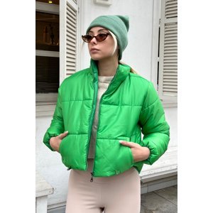 Trend Alaçatı Stili Women's Light Green High Neck Double Pocketed Elastic Waist Puffer Puffer Coat