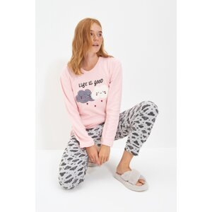 Trendyol Salmon Cotton Embroidered T-shirt-Jogger Knitted Pajamas Set