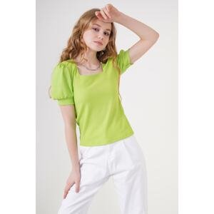 Bigdart 0409 Square Neck Knitted Blouse Pistachio Green