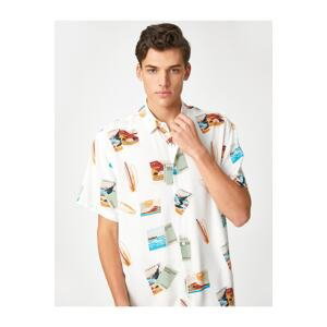 Koton Short Sleeve Shirt Summer Theme Surf Detail Classic Collar