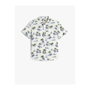 Koton Shirt Half Button Short Sleeve Summer Theme Printed