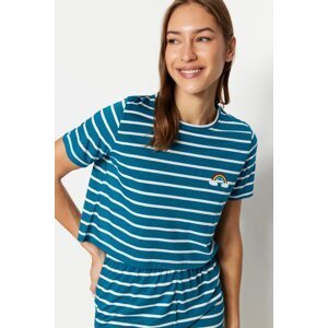 Trendyol Oil Rainbow Printed T-shirt-Shorts Knitted Pajamas Set