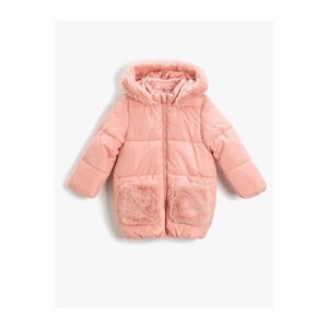 Koton Long Puffer Jacket with Plush Detail and Pockets