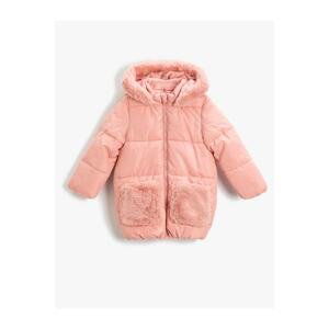 Koton Long Puffer Coat Plush Detailed With Pocket