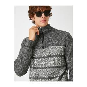Koton Jacquard Sweater High Collar Zipper Detailed
