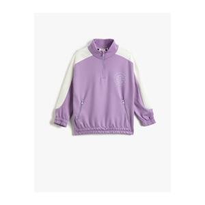 Koton Half Zipper Oversize Sweatshirt Stand Collar Zipper Pocket Detailed Elastic Cuff