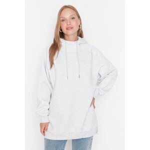 Trendyol Gray Hooded Oversize Raising Knitted Sweatshirt