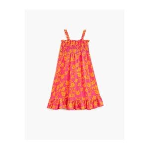 Koton Floral Midi Dress with Strap Gipe Detail Flounce