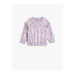 Koton Shiny Unicorn Printed Sweatshirt Ruffle Detail Long Sleeve Cuffs And Elastic Waist