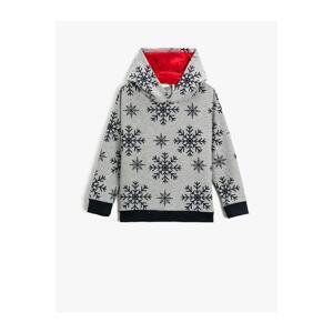 Koton Christmas Theme Snowflake Print Hooded Sweatshirt