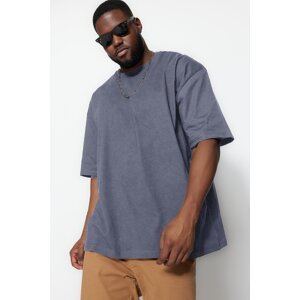 Trendyol Anthracite Men's Oversize/Wide Cut Comfortable Basic 100% Cotton Crew Neck Plus Size T-Shirt