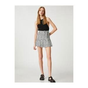 Koton Shorts Skirt Belted Waist Patterned Flounce