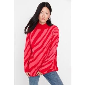 Trendyol Red Pink Animal Stripe Patterned Knitwear Sweater