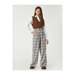 Koton Palazzo Trousers Wide Leg Checked Pocket Detailed Pleated