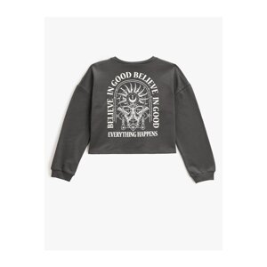 Koton Crop Sweatshirt Printed Crew Neck