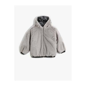 Koton Plush Hooded Bomber Jacket with Pockets, Cuffs and Elastic Waist