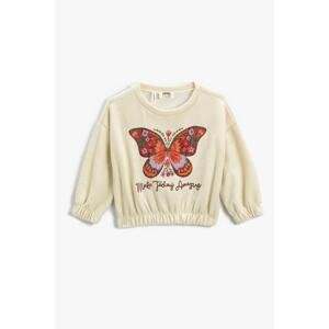 Koton Girl's Butterfly Embroidered Ribbed Round Neck Crop Sweatshirt