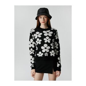 Koton Floral Sweater Knit Crew Neck Long Sleeve