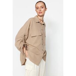 Trendyol Adjustable Gathered Detail Woven Cotton Shirt with Stone Sleeves