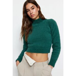 Trendyol Dark Green Crop Feather Knitwear Sweater