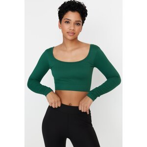 Trendyol Duck Head Green Seamless Crop Extra Stretchy Square Neck Sports Blouse