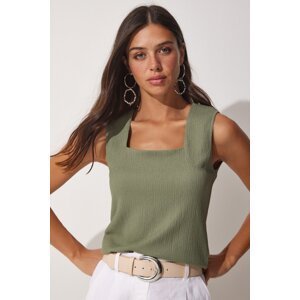 Happiness İstanbul Women's Green Square Neck Knitted Blouse