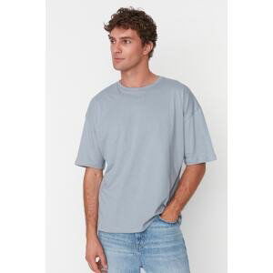 Trendyol Gray Men's Basic 100% Cotton Crew Neck Oversize/Wide Cut Short Sleeve T-Shirt