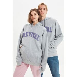 Trendyol Men's Gray Oversize/Wide-Fit Hooded Cotton Unisex Sweatshirt