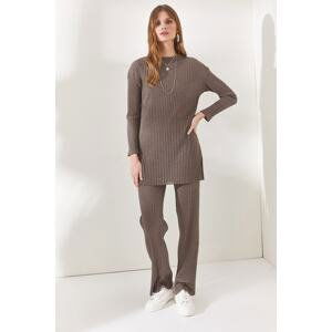 Olalook Women's Mink Top, Slit Blouse Bottom Palazzo, Corduroy Suit