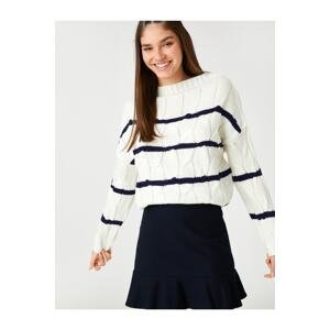 Koton Striped Sweater with Braid Pattern Long Sleeve
